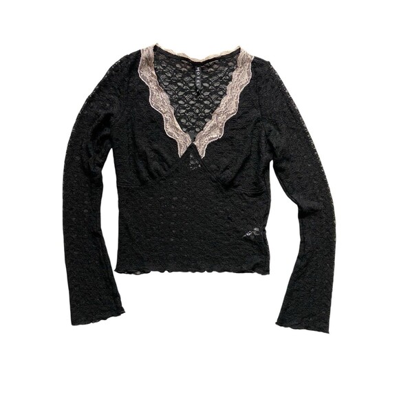 Womens Sheer Lace Bell Sleeve Top Size XL Black Romantic Goth Dark Coquette Y2K - Picture 10 of 13